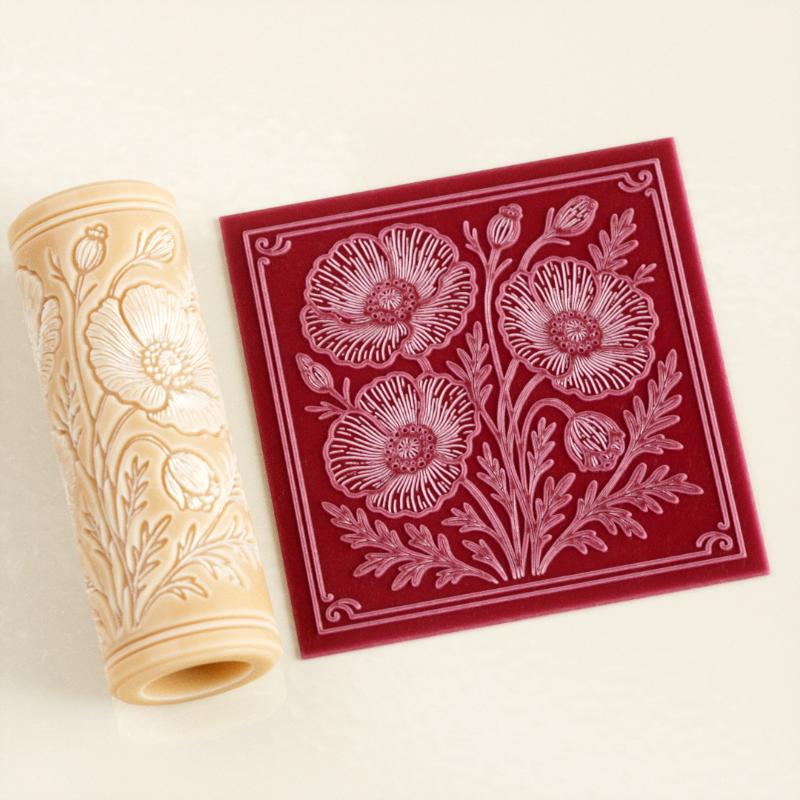 Embroidery Texture - Çiçek Kafatası Kil Karo Rulosu Kil
