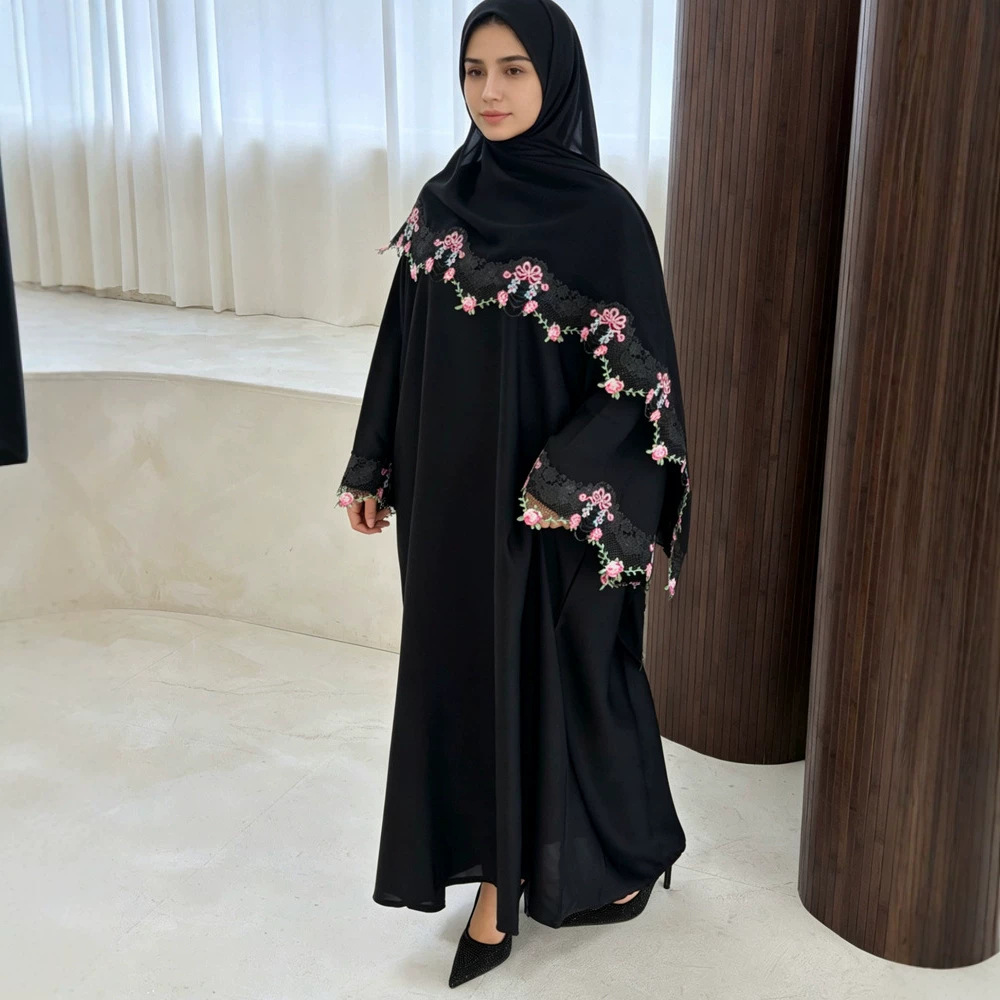 Embroidery Hijab - Bayram Elbisesi Kadın Müslüman Abaya Parti
