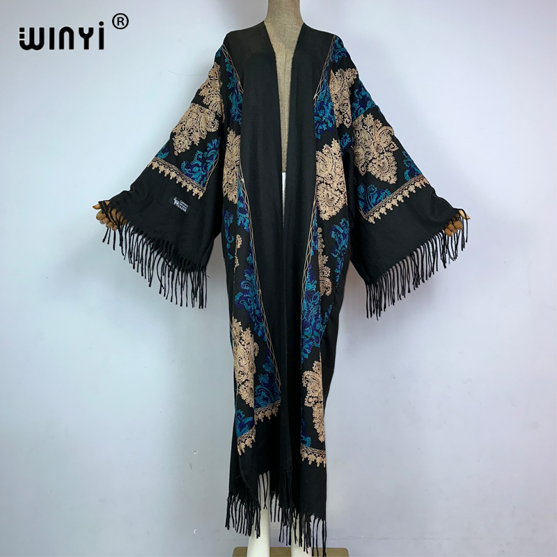 Embroidery Pashmina - WINYI Kışlık Kadınlar için püsküllü Paşmina