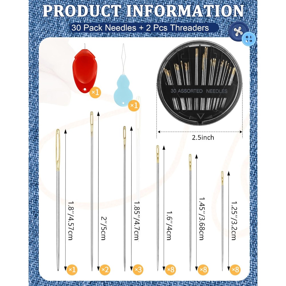 Embroidery Needle - 30'lu Çelik El Dikiş İğneleri Seti