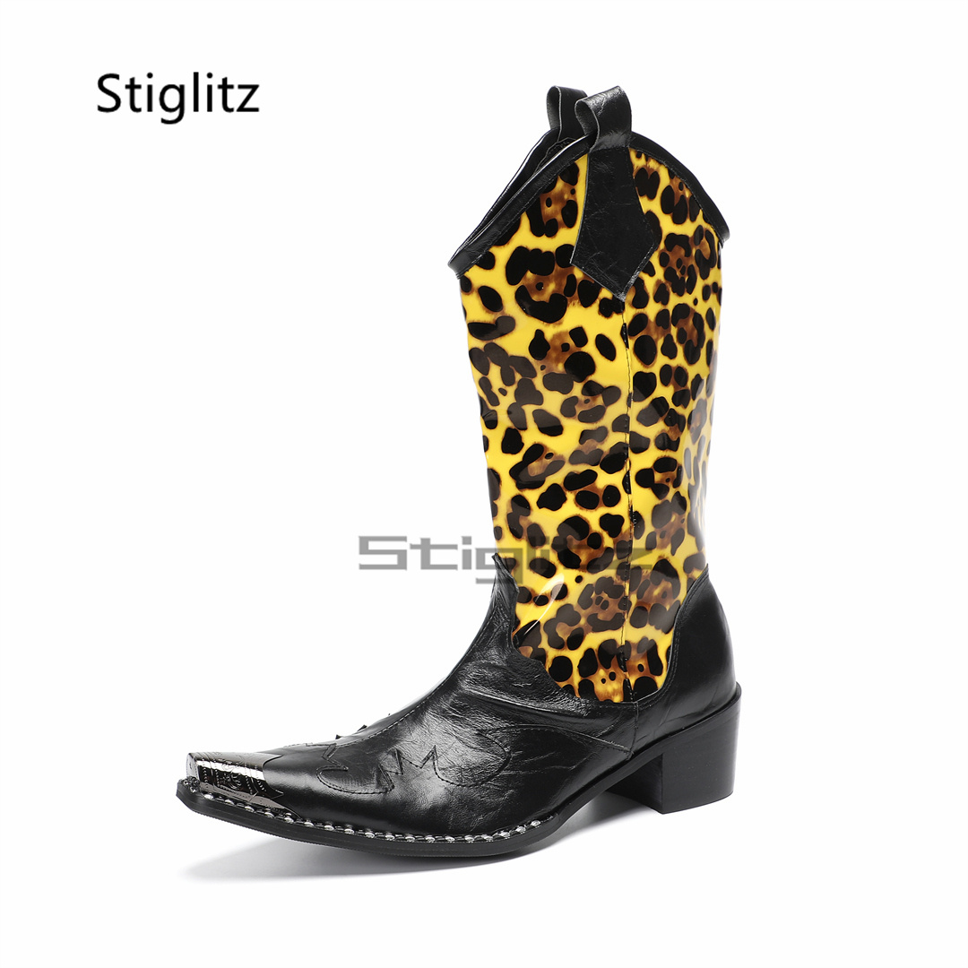 Embroidery Print - Erkek Leopar Desenli Binici Botları İşlemeli
