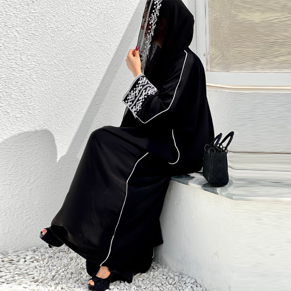 Embroidery Hijab - Moda Klasik Işlemeli Abaya Başörtüsü Elbise