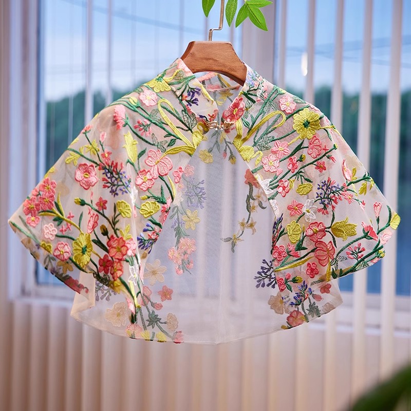 Embroidery Pashmina - Kadın İlkbahar Yaz Çiçek Nakış Örgü