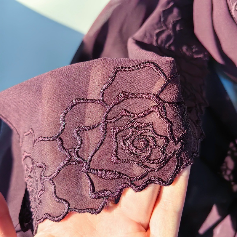 Mor Şifon Başörtüsü Şallar Kad - Embroidery Hijab incelemesi ve fiyatı