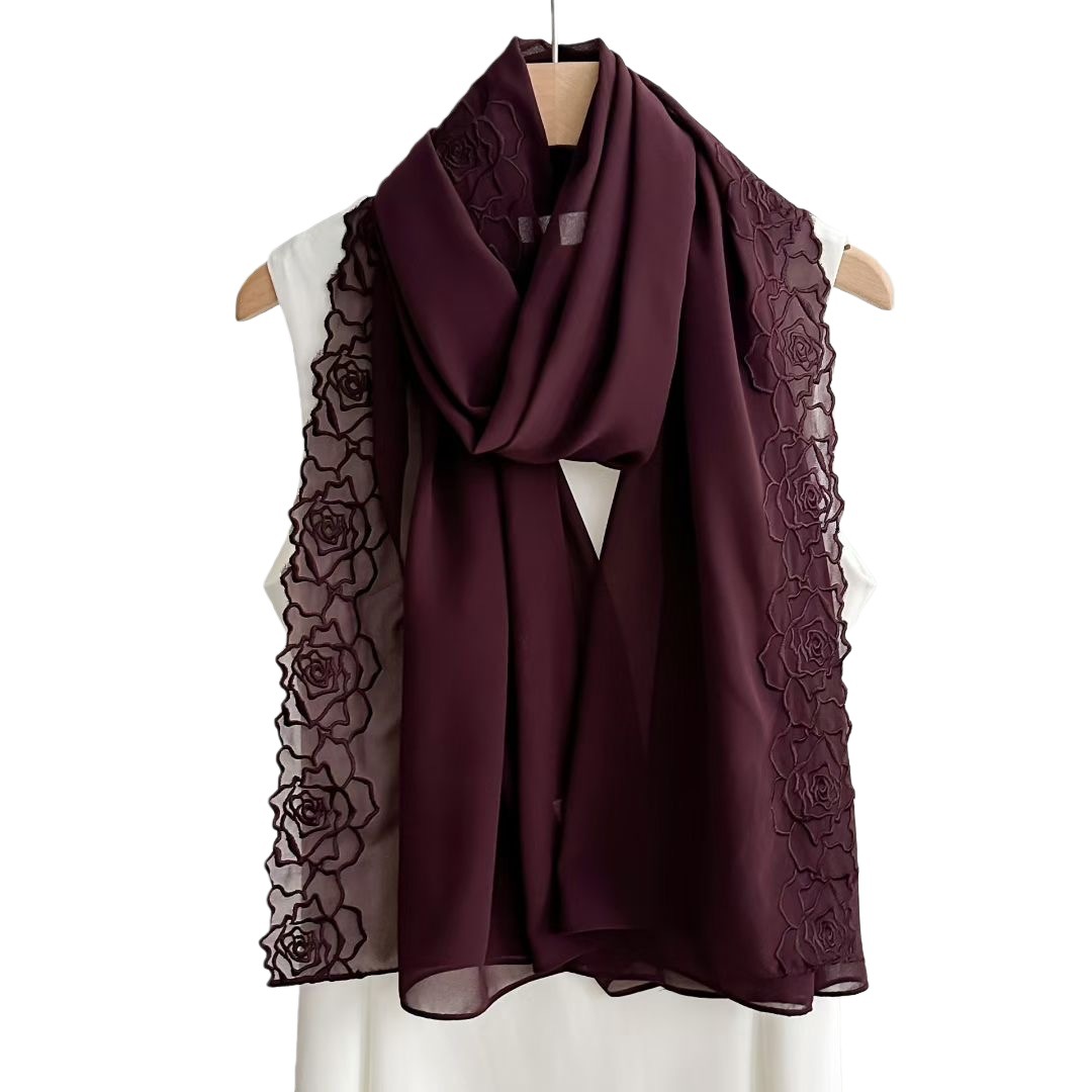 Mor Şifon Başörtüsü Şallar Kad - Embroidery Hijab incelemesi ve fiyatı
